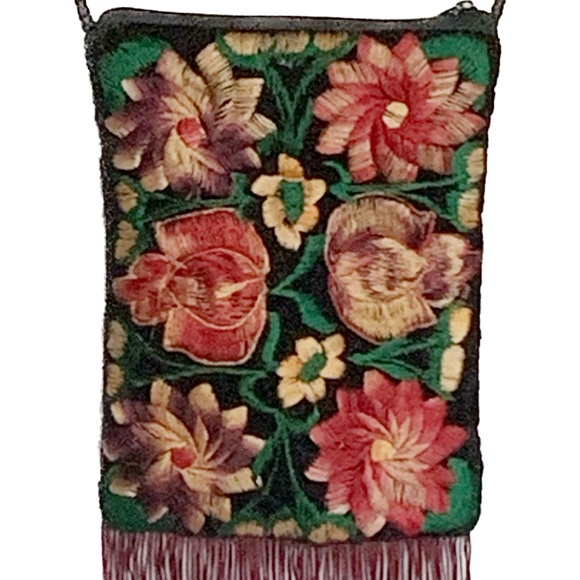 Handbags - Boho Floral Embroidered Crossbody Bag with Fringe